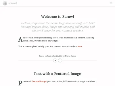 Scrawl design longform writing minimal simple theme website wordpress