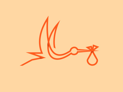 Stork baby bird birth birthday child childbirth delivery fly kid line outline stork