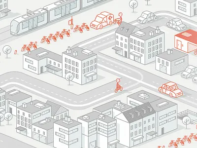 Corporate Illustration isometric line traffic transports urban vector