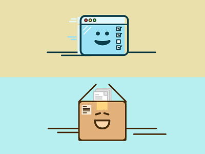 Illustrations for Client blue box brown face flat illustration program web