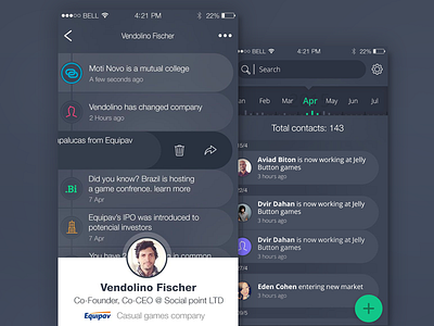 New Business App - coming soon app card contact dark feed flat list mobile notifications personal timeline ui