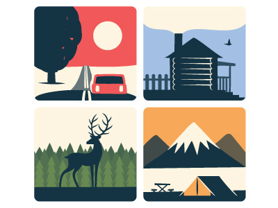 Nature animal camping car deer forest house mountain nature road travel tree