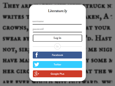 Literature.ly Log in UI didot literature login modal proxima nova sketch social webapp white
