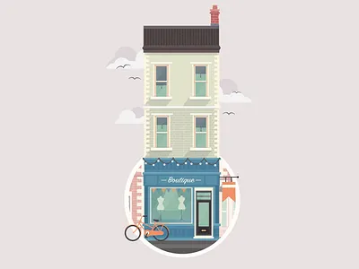 Little Boutique bicycle boutique clouds fashion flat flat design house icon illustration landscape