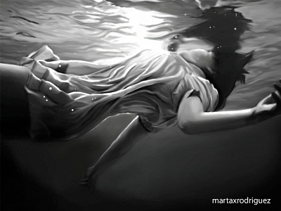 Underwater illustration black girl illustration underwater white