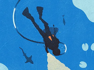 The Diver diver froont illustration sharks texture vintage water