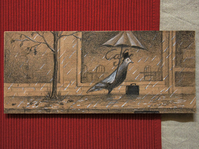 Winter day bird cafe drawing illustration rain shops street winter