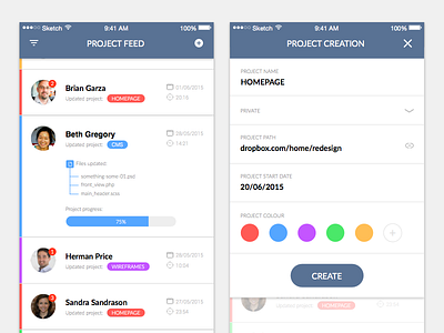 Project Status - Mobile App app clean flat project record stats update