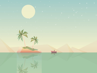 Minimalistic Low Poly Style Summer Wallpaper desert island geometric illustration landscape low minimalism ocean palm trees polygon summer sun vector