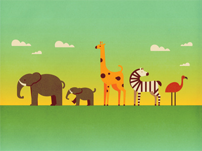 Under African Skies africa animals clouds elephant flamingo giraffe icons savanna sunset vector zebra