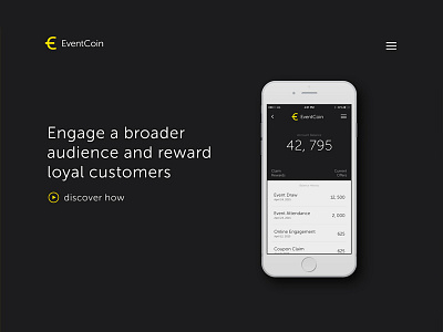 EventCoin Concept app eventcoin landing product splash