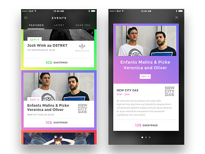 Events app color design events gradient nightlife ui ux