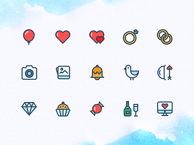 Wedding Icons bell celebration colour icons diamond icons iconutopia love marriage outline icons rings wedding wedding icons