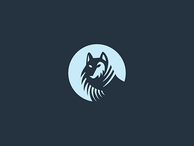 Wolf animal circle forest head logo mane moon negative night simple space wolf