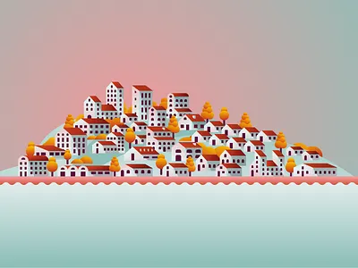 Coastal View coast gradient houses illustration illustrator miguelcm sea shore town village