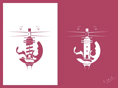 Winehouse bottle house illustration light lighthouse negative shape shortstories water waves wine