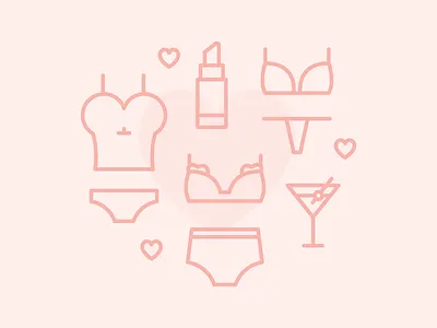 Bachelorette Invite Illustrations bachelorette bra heart lace lines lipstick martini panties pink thick