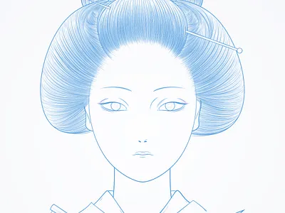 geisha (illustration) wip al beauty clean color cute face girl illustrator japan line vector woman