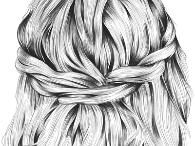 Hair black and white digital girl hair illustration pencil