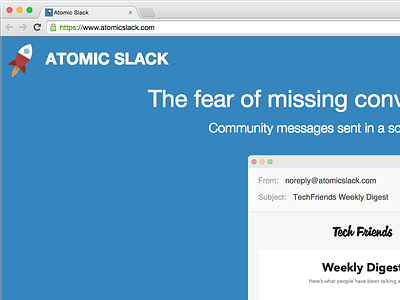 Atomic Slack community dashboard marketing site product slack ui ux