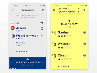 FootballDelta app app arsenal football ios live match scores soccer ui ux voting