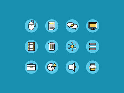 Course Icons course file icon illustration mouse pie printer screen sound speaker trash