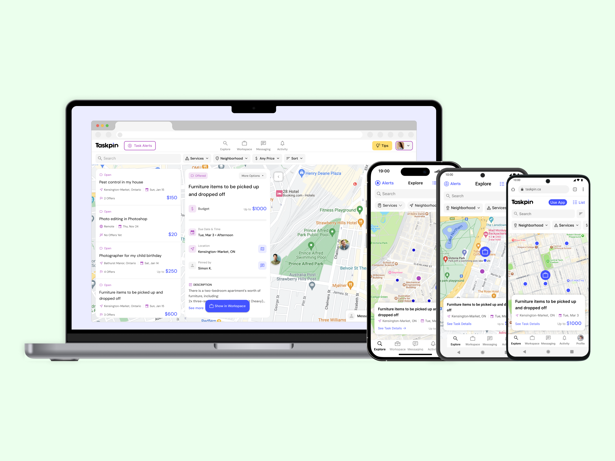 Taskpin Explore v2 - Empowering Taskers to Find the Perfect Job design map view mobile responsive ui ux