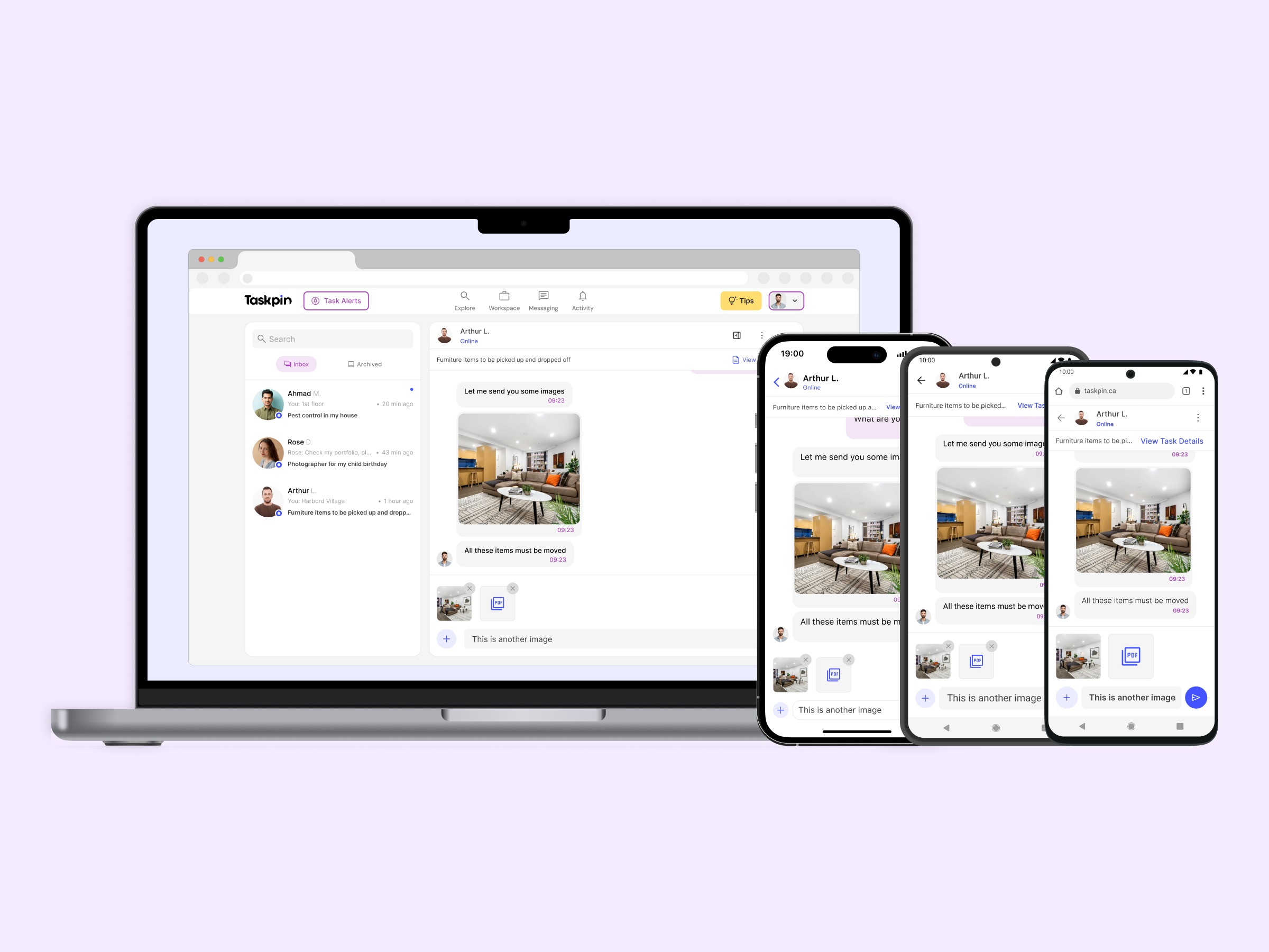 Taskpin Messaging – Seamless Communication Between Users chat design media messaging mobile ui ux