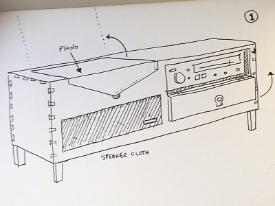 ConsoleFest cabinet console diagram freehand furniture ink paper pen pencil perspective sketch wood