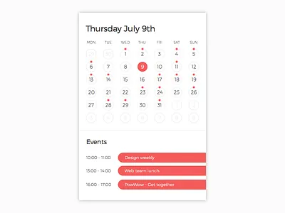 Calendar widget calendar clean design event flat ui widget