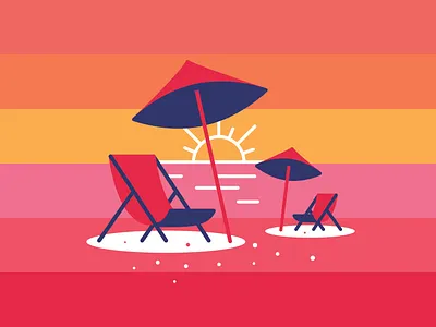 Beach Chairs beach chairs gradient sun sunrise sunset umbrellas