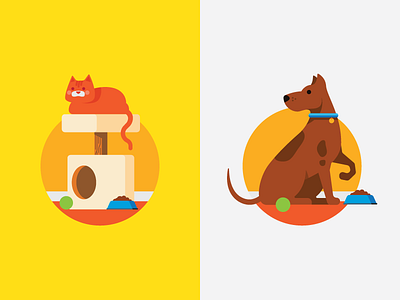 Pets ball cat dog food illustration