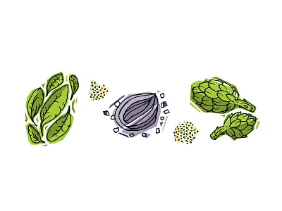 Recipe illustrations 2 artichoke green illustration onion spinach veggies