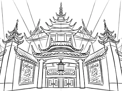 Japanese Theater Background Design animation background drawing hollywood pagoda pencil perspective storyboard theater