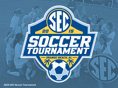 2015 SEC Soccer Tournament blue palm tree sec shield soccer yellow