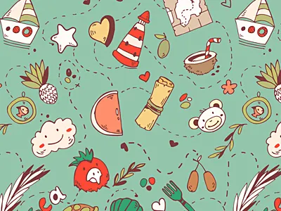 Summer sea pattern cartoon game lighthouse kids map pattern pirate seamless ship vector