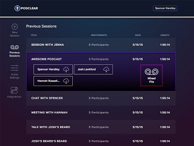 Previous Sessions audio dashboard podcasting podclear sessions