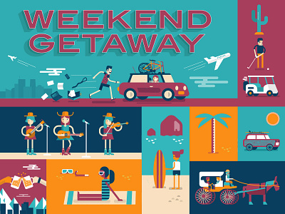 Infographic Elements beach car character flat golf illustration