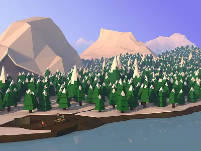Snowy Pines 3d bike breathe cinema 4d cinema4d low poly lowpoly mtb nature snow trail trees