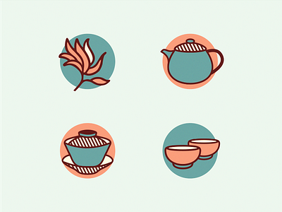 Icons [Kinesiska Te Compagniet] adline brassai china flowerin tea gaiwan icon label tea teacup teapot