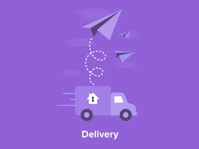 Delivery delivery delivery truck flat how it works icon moving protect america purple service truck