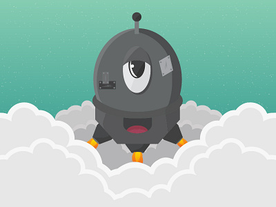 Marv cartoon character explorer illustration robot rocket sci fi space vector