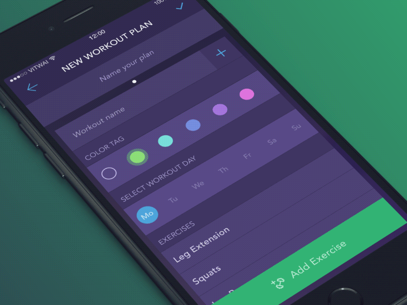 Add Exercises Interaction ae animation app fitness gym ios mobile multi selection multiple selection ui ux workout