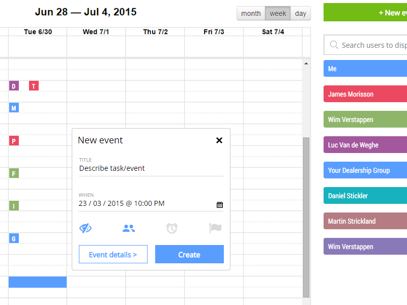 Example of New event in agenda WIP