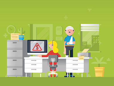 Medical aid cactus characters clock desk illustration medical patient