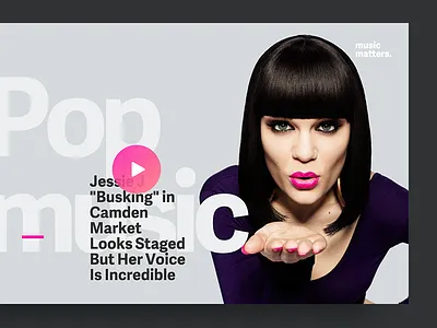 Music Matters design gray hero interface magenta music photo player pop splash type woman