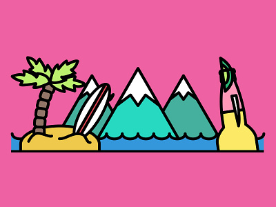 Header Illustration #05 beer illustration minimal monoweight mountains surfboard surfing thick lines vector