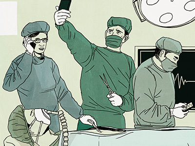 Cellphones in the Operating Room cellphones doctors illustration medicine mobile selfie
