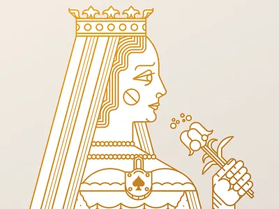 Queen of Spades beer card gold heart illustration queen spades