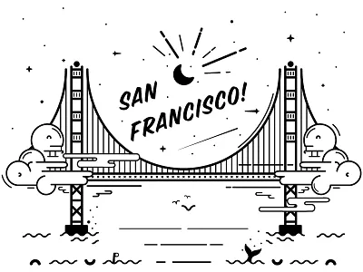 San Fran clouds illustration line waves windy work